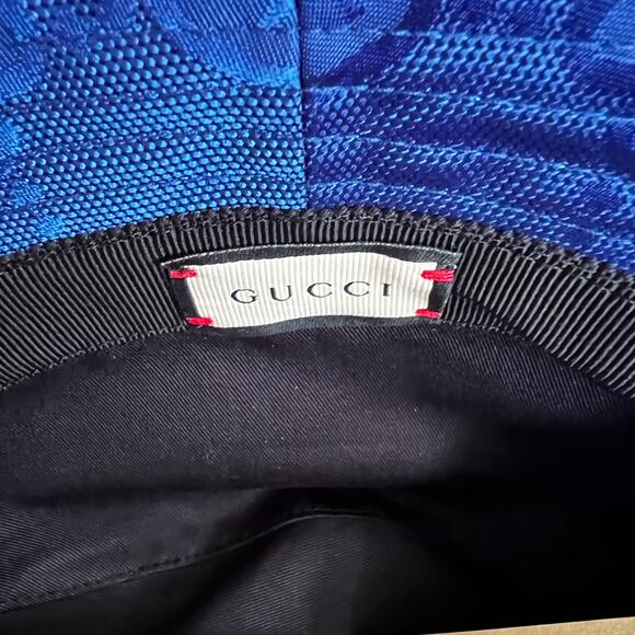 GUCCI Econyl Nylon Monogram Off The Grid Will Bucket Hat Orient Blue Black, M - Picture 9 of 16